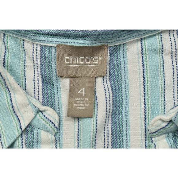 Chico's Tunic Top Blouse Size 4 Women's Button Up Striped - Picture 7 of 8